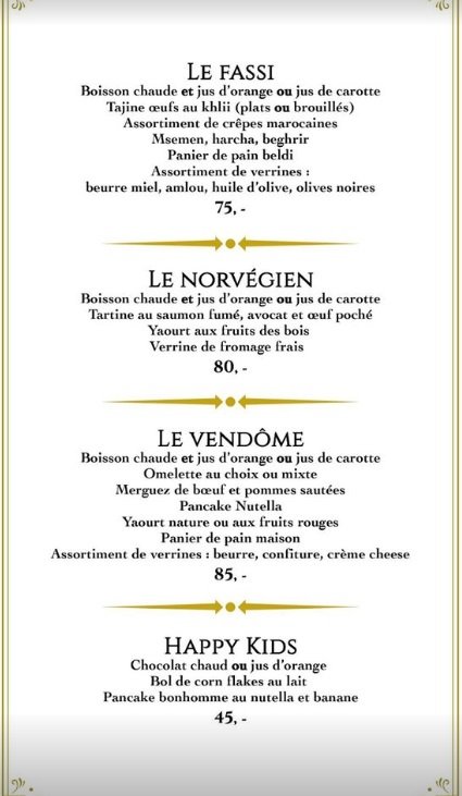 Le Vendôme Casablanca menu prix